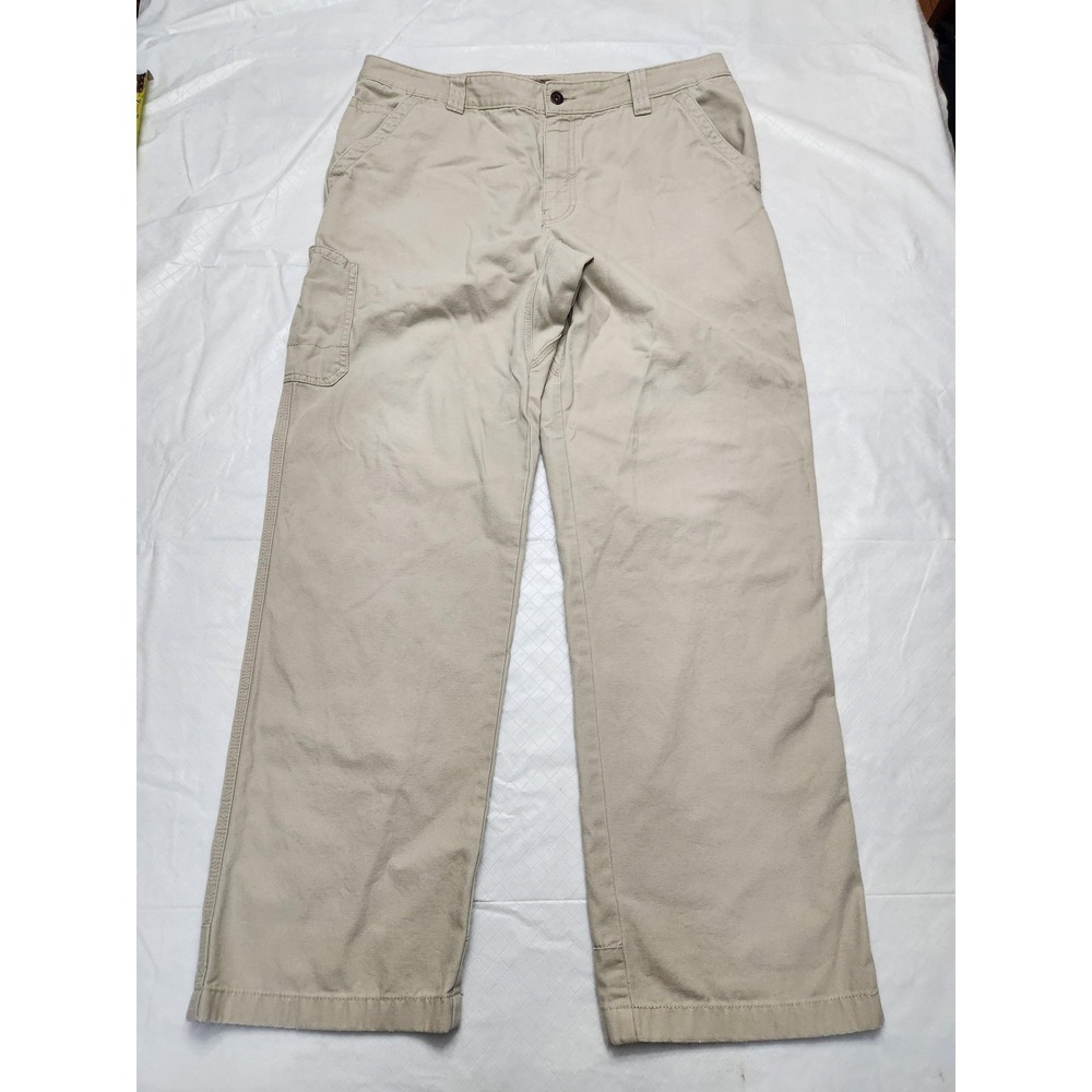 L.L.Bean Pants Mens 36x32 Beige Canvas Carpenter Relaxed Fit Workwear Katahdin